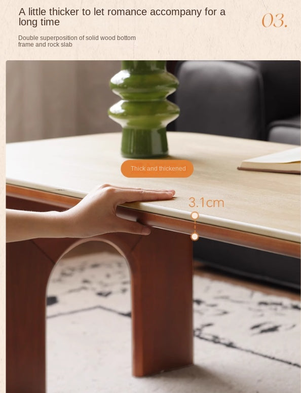 Poplar Solid Wood French Retro Rock Plate Coffee Table.