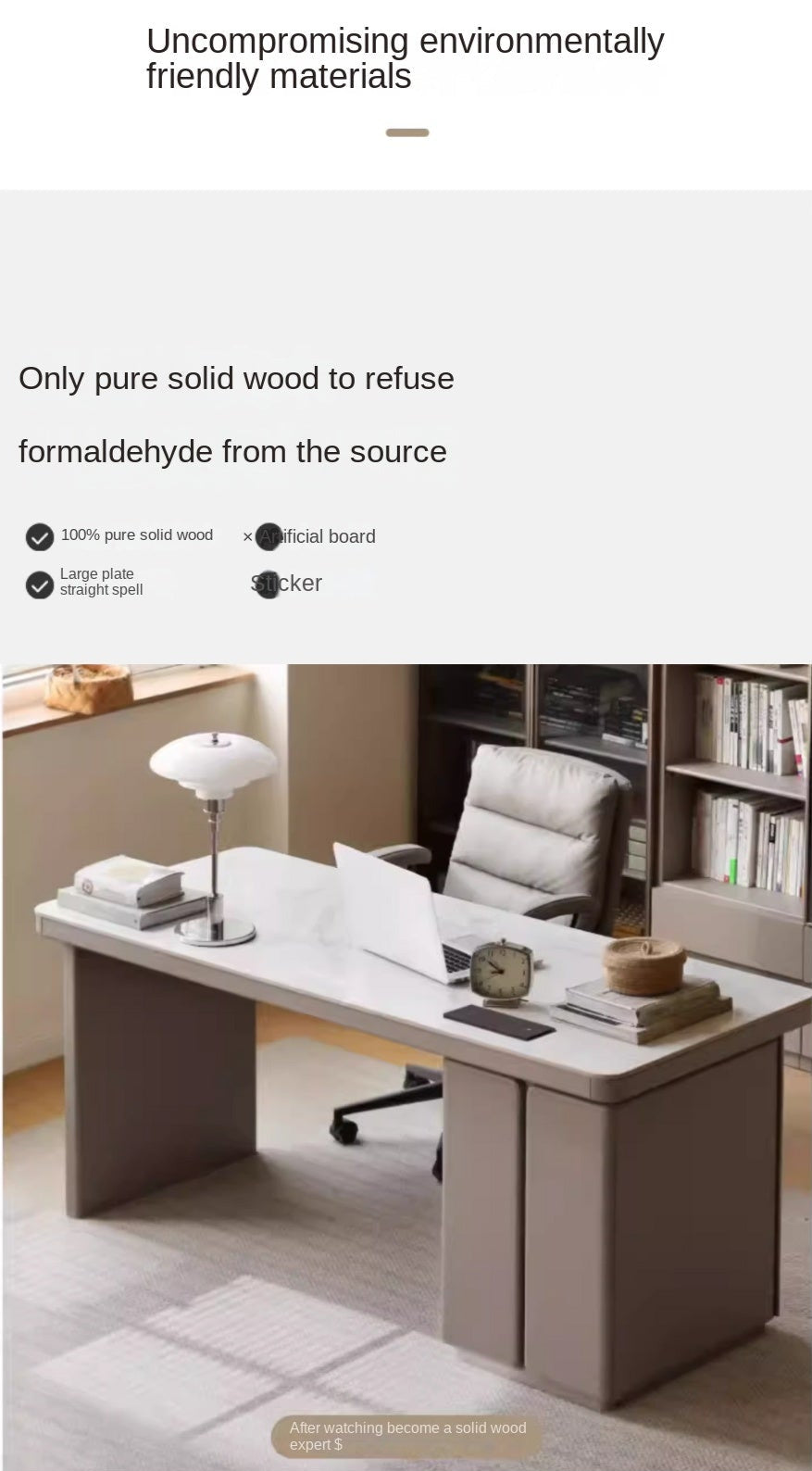 Poplar Solid Wood Slate Desk Large Table With Drawers