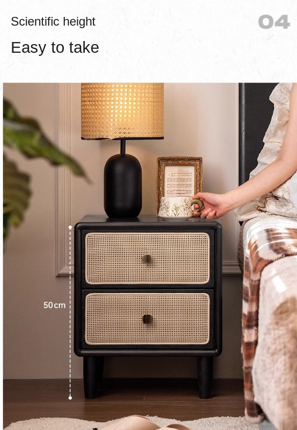 Solid RubberWood Vintage Black Nightstand