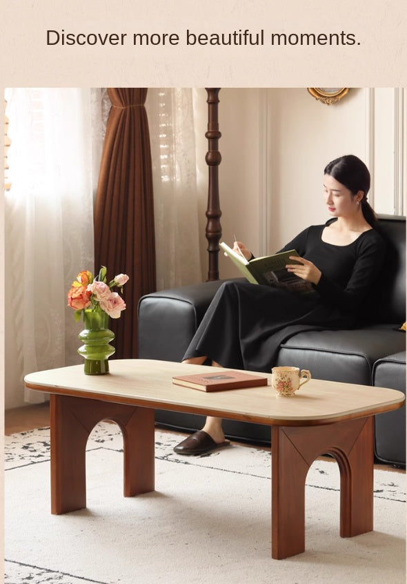 Poplar Solid Wood French Retro Rock Plate Coffee Table.