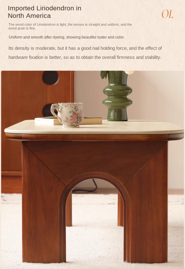 Poplar Solid Wood French Retro Rock Plate Coffee Table.