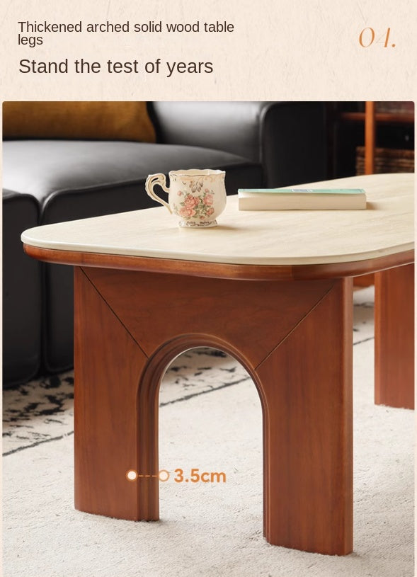 Poplar Solid Wood French Retro Rock Plate Coffee Table.