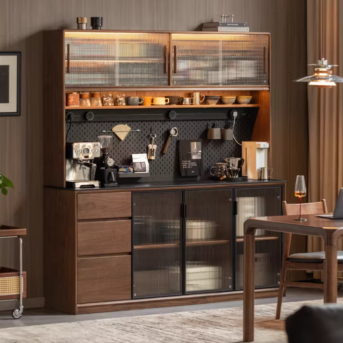 Black Walnut Solid Wood Sideboard with Italian Light Luxury Design