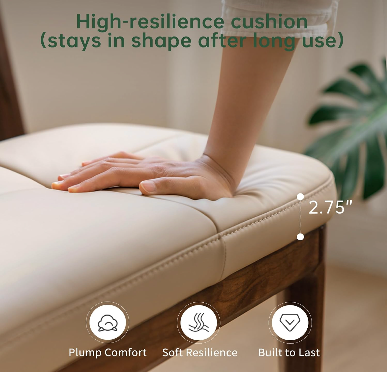 Rubberwood, Oak Solid Wood Leather Channel Tufted Bench