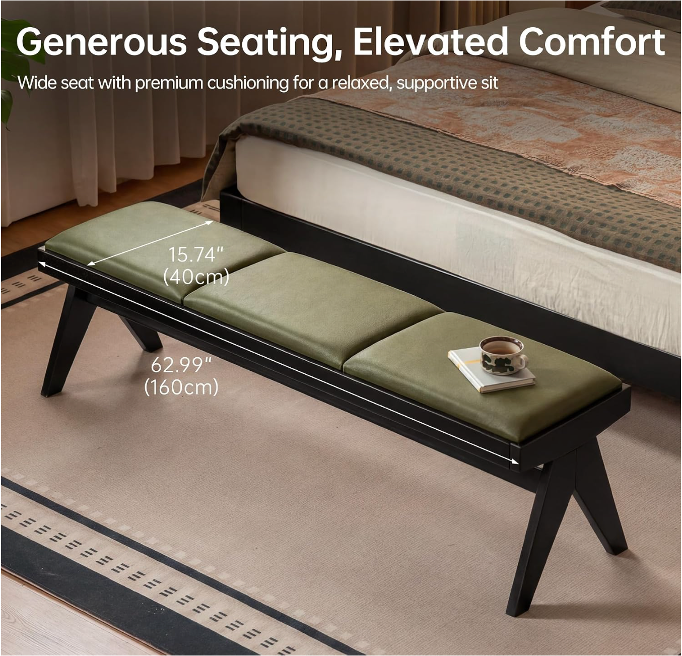 Rubberwood, Oak Solid Wood Leather Channel Tufted Bench