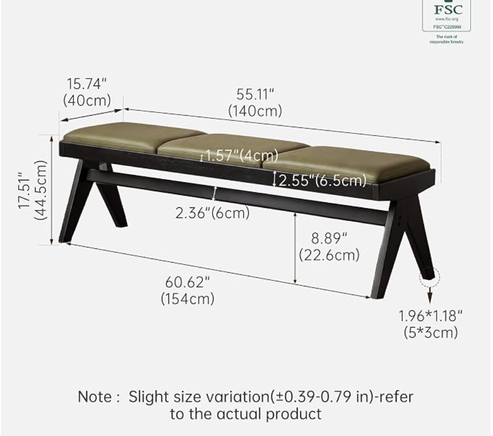 Rubberwood, Oak Solid Wood Leather Channel Tufted Bench