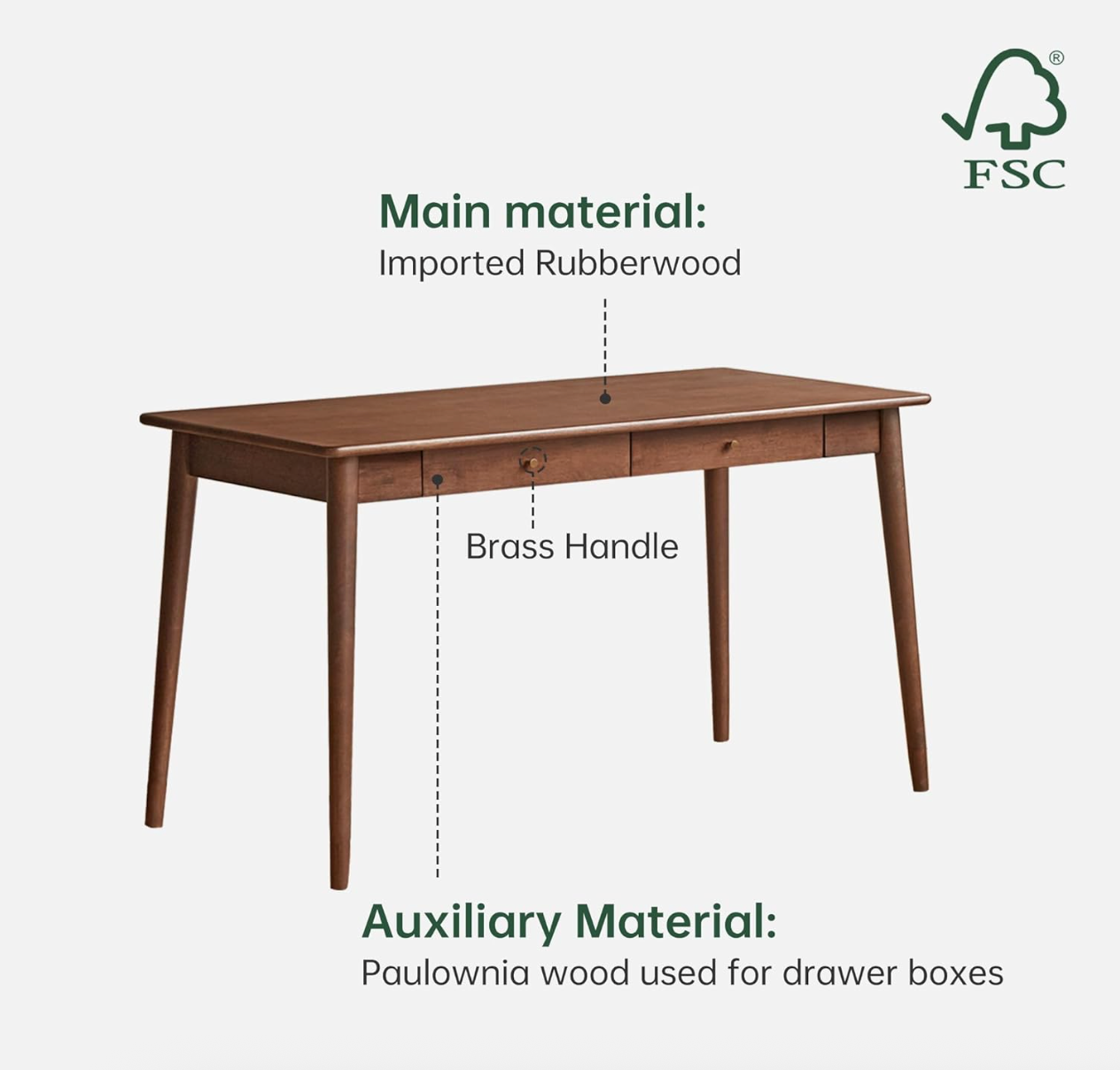 Solid Rubberwood Office Desk