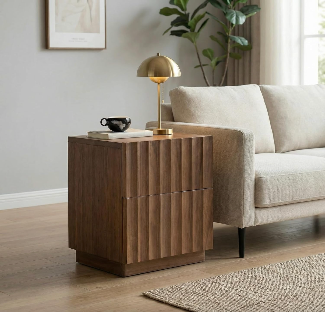 Black Walnut, Poplar Solid Wood wave Style Nightstand