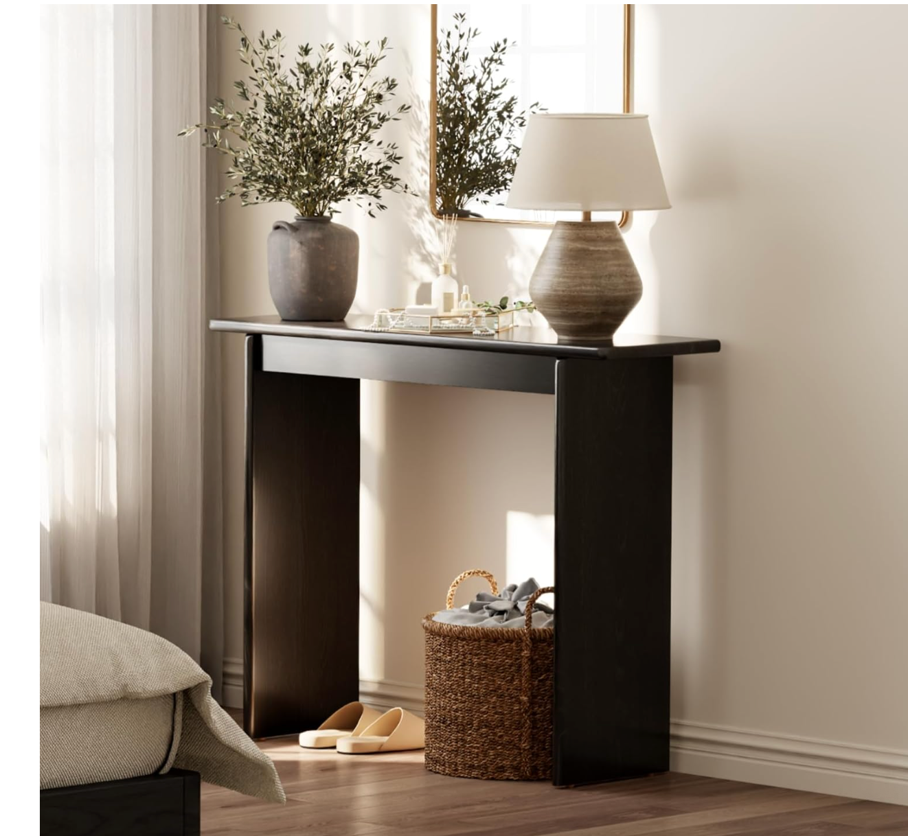Solid Rubber Wood Narrow Console Table