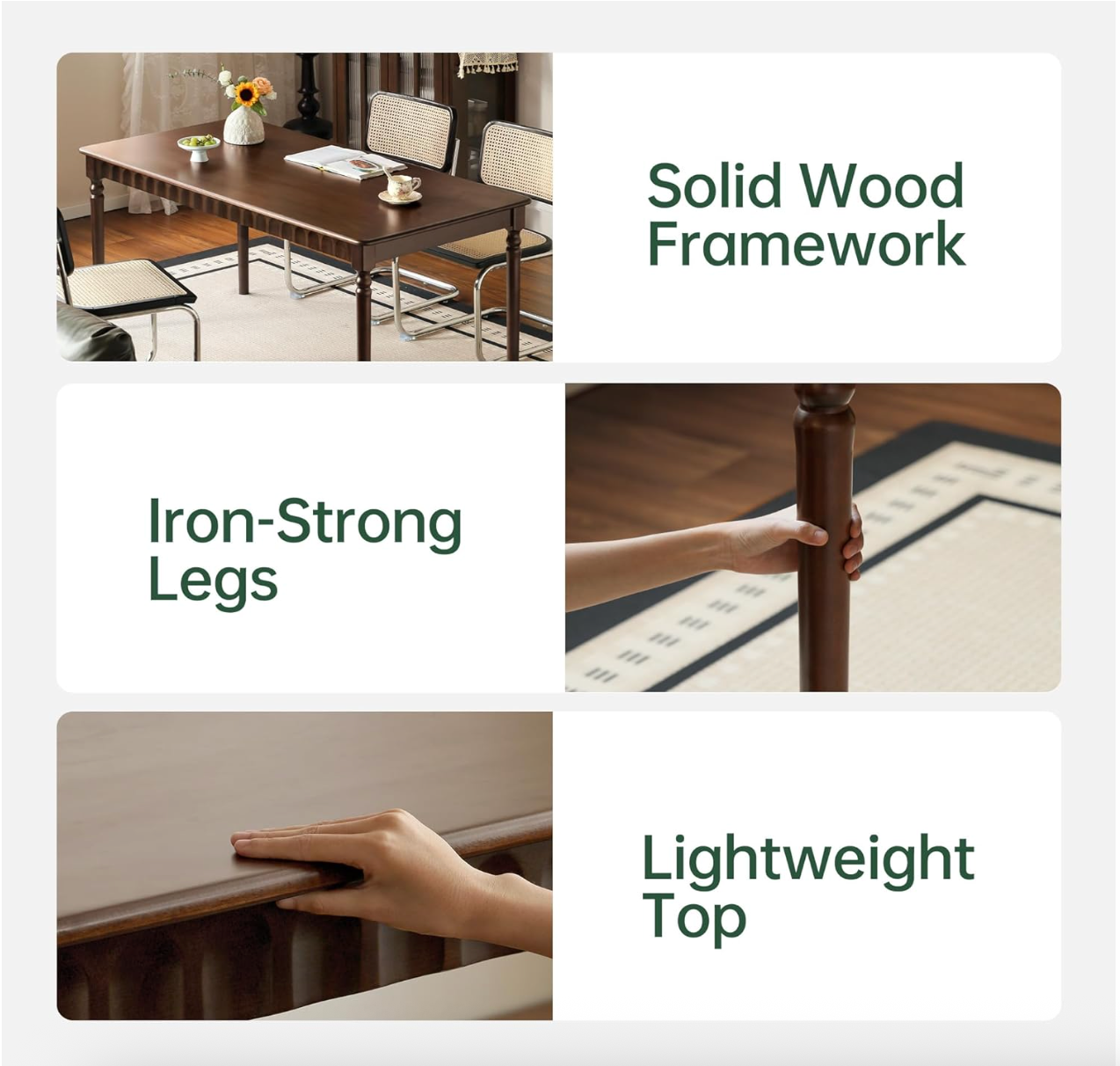 Birch Solid Wood Dining Table with Turned Legs and Arched Apron Carving