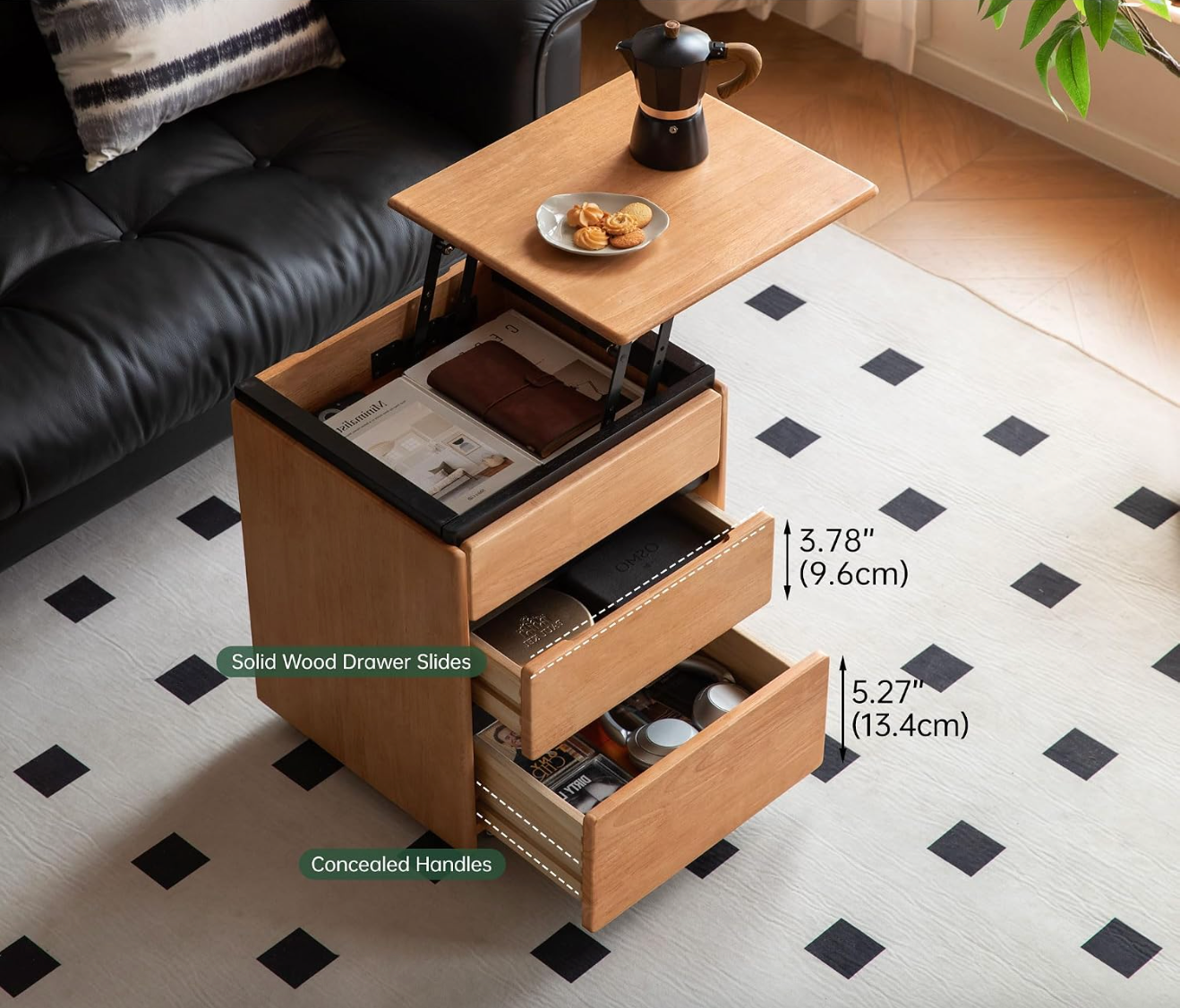Black Walnut, Rubberwood, Oak, Cherry Solid Wood Mobile Side Table
