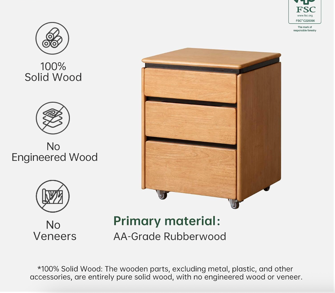 Black Walnut, Rubberwood, Oak, Cherry Solid Wood Mobile Side Table