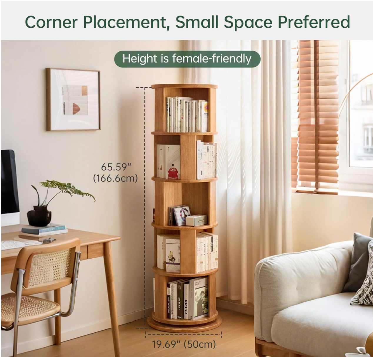 Oak, Rubberwood Multi-Layer Creative Corner Bookshelf