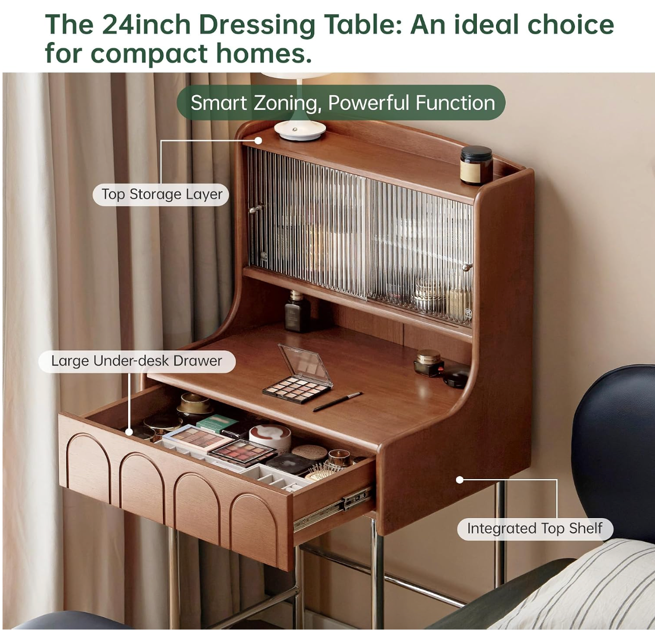 Rubberwood, Poplar Solid Wood Vanity Table