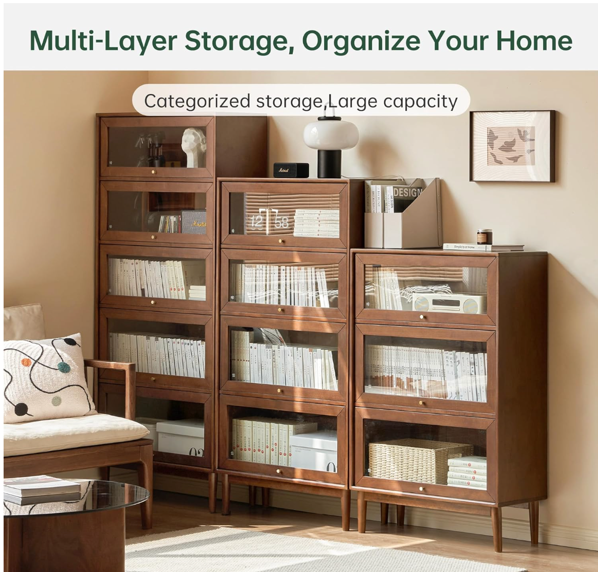 Oak Solid Wood, Rubberwood Glass Flip Door Bookcase