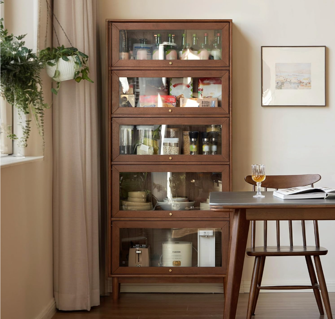 Oak Solid Wood, Rubberwood Glass Flip Door Bookcase