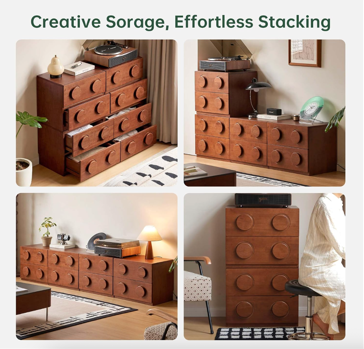 Ash, Rubberwood, Oak Solid Wood Floor-Standing Module Combination TV Stand