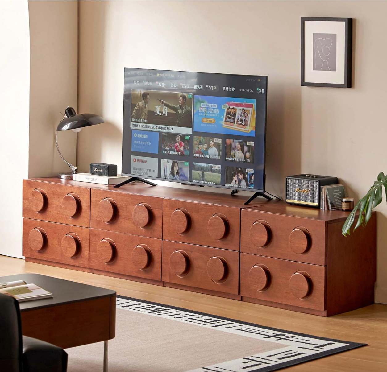 Ash, Rubberwood, Oak Solid Wood Floor-Standing Module Combination TV Stand