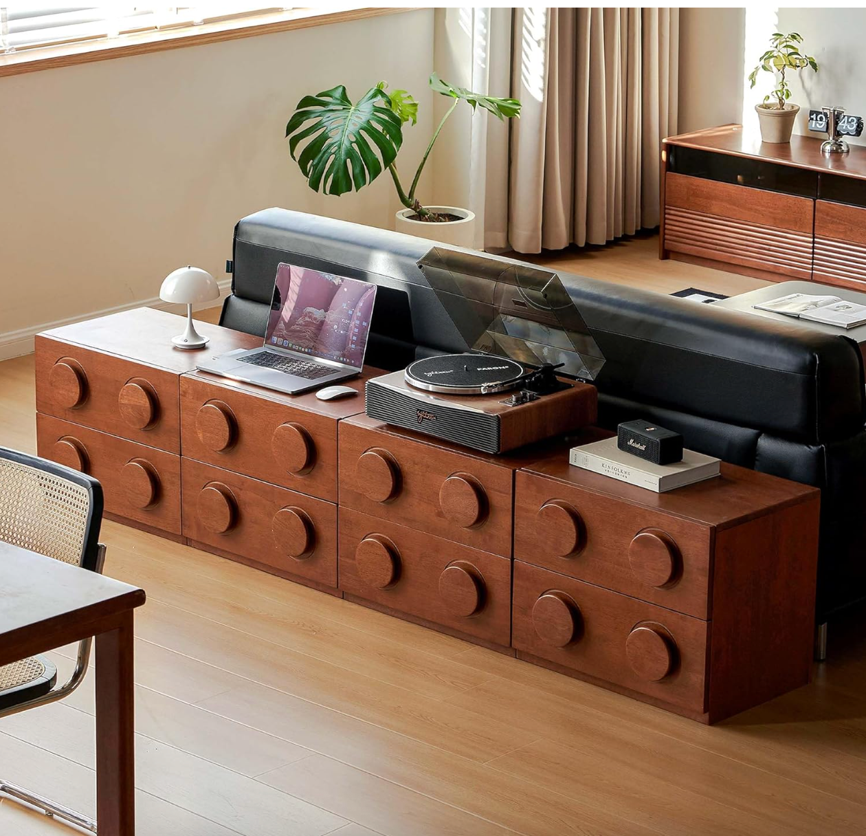 Ash, Rubberwood, Oak Solid Wood Floor-Standing Module Combination TV Stand