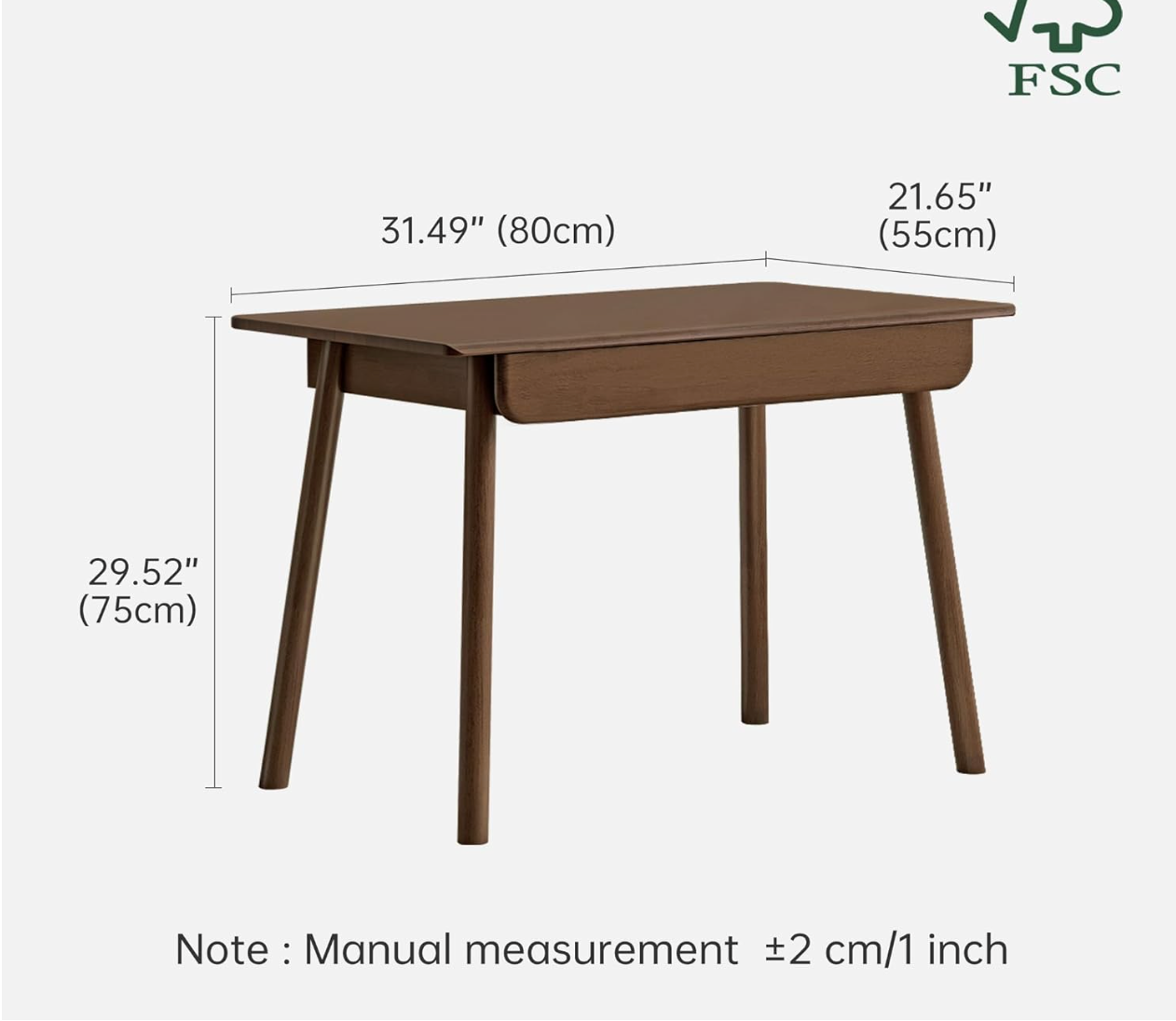 Beech, Rubberwood Solid Wood Office Desk with 2 Drawers