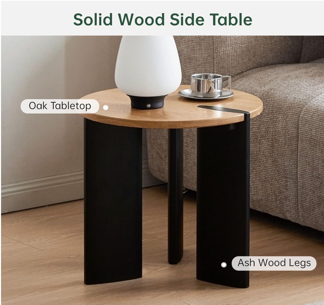Oak Solid Wood Round Two-Tone Wood Nesting Coffee Table Set with Triangular Black Legs