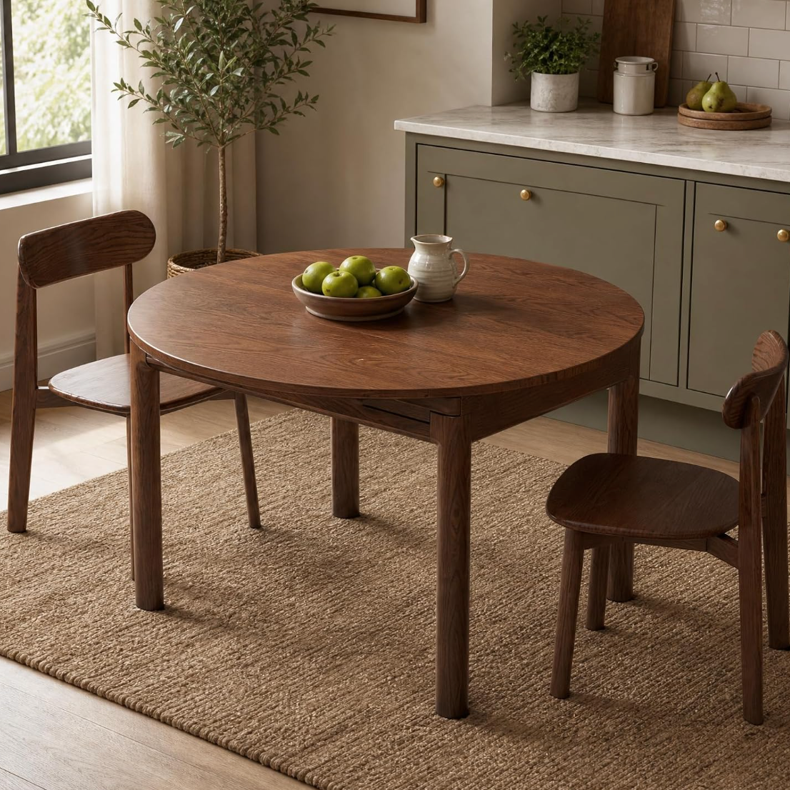 Oak Solid Wood Folding Round Dining Table