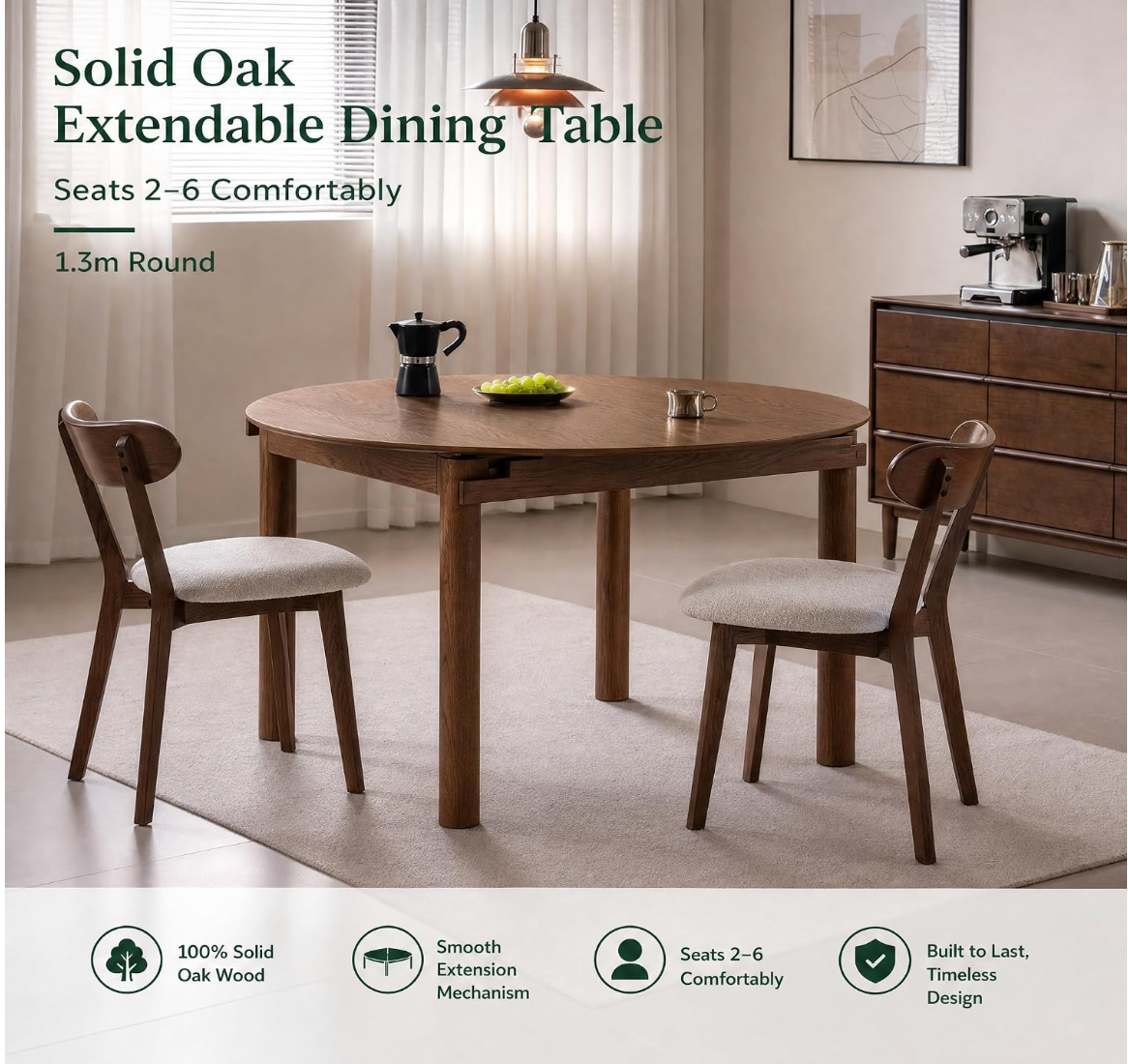 Oak Solid Wood Folding Round Dining Table