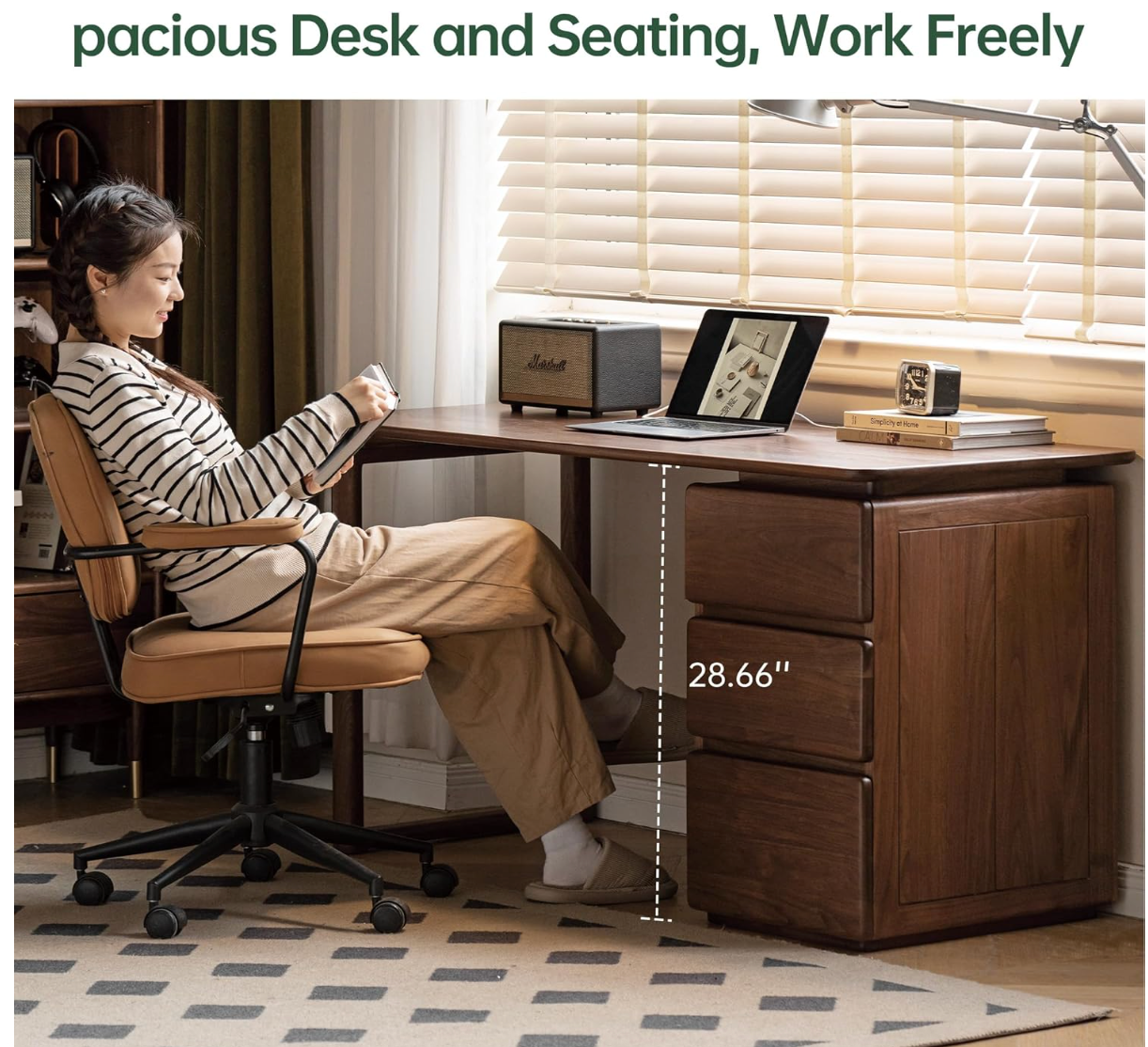 Ash Solid Wood Modern Study Table With Drawer