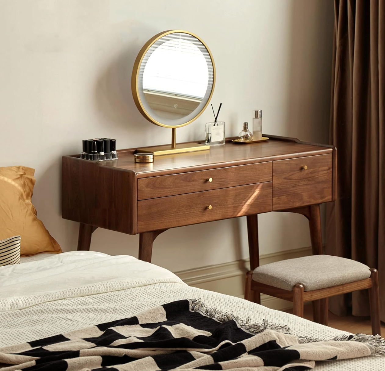 Black Walnut, Ash Solid Wood, Rubberwood Vanity Table