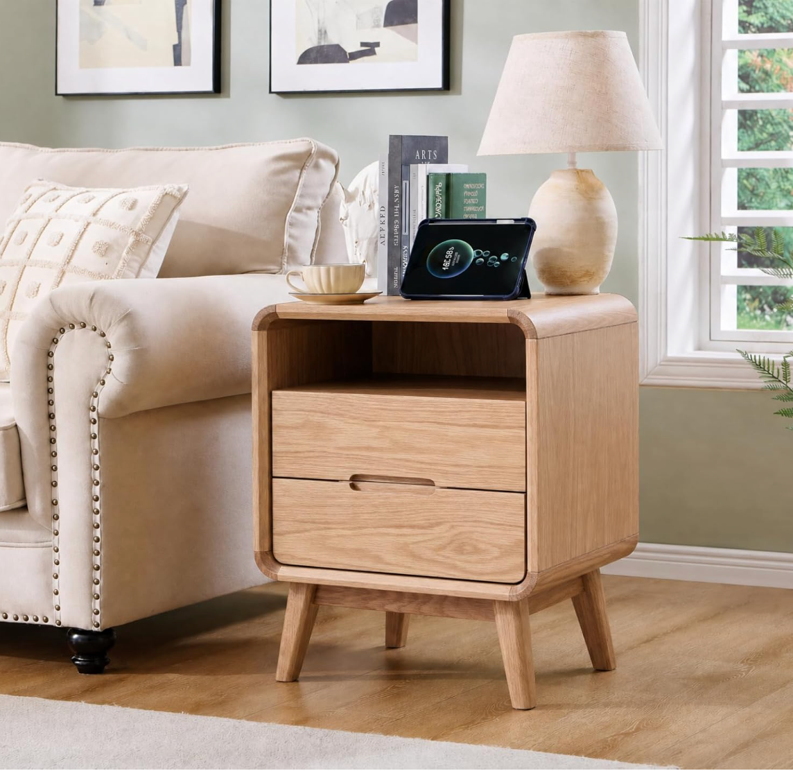 Black Walnut, Oak Modern Storage Small Nightstand