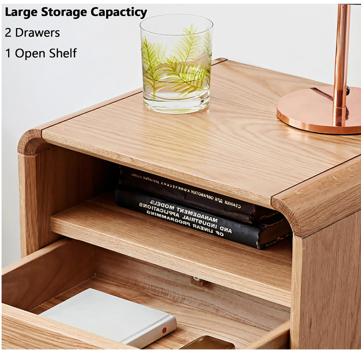 Black Walnut, Oak Modern Storage Small Nightstand