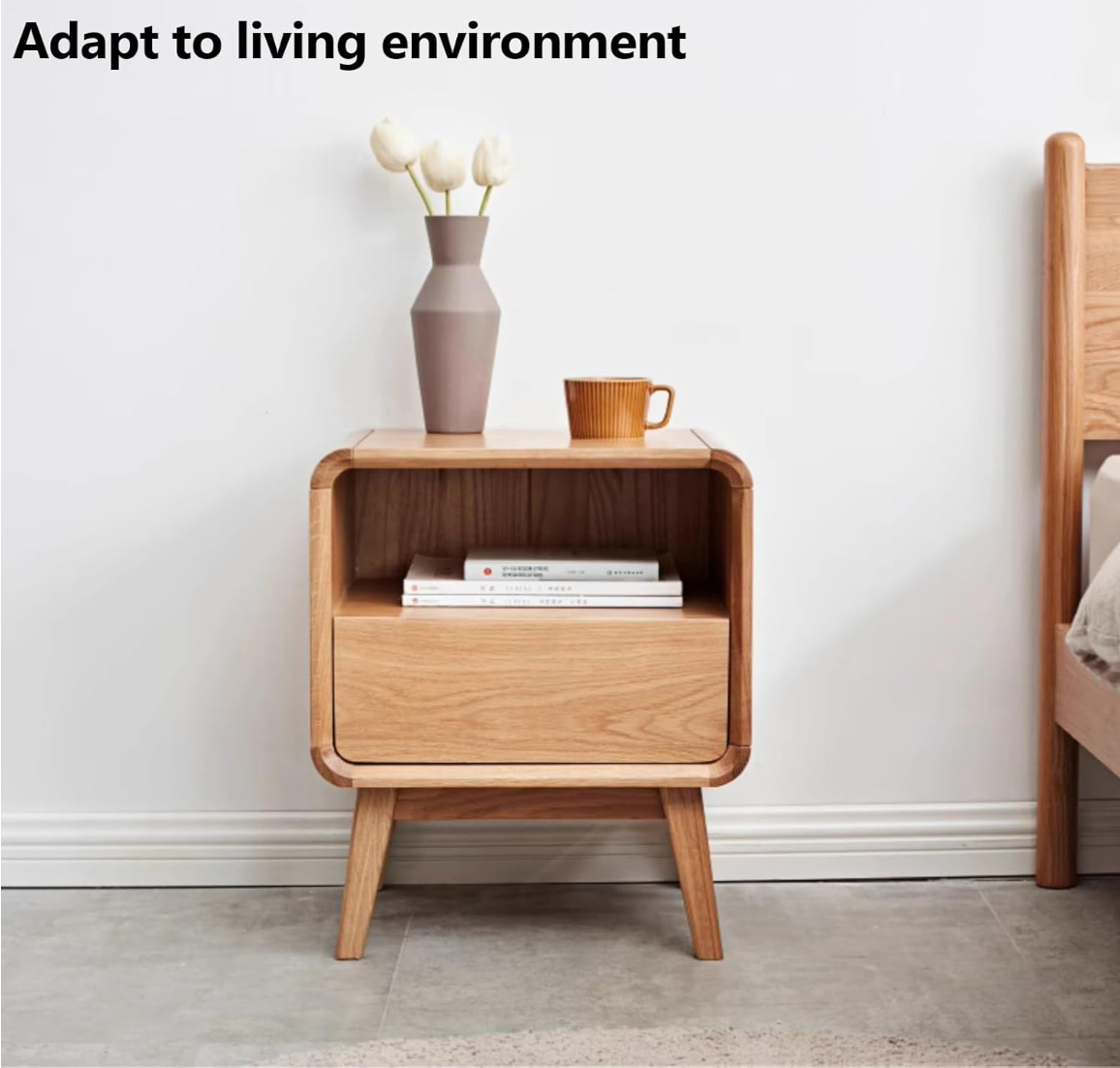Black Walnut, Oak Modern Storage Small Nightstand