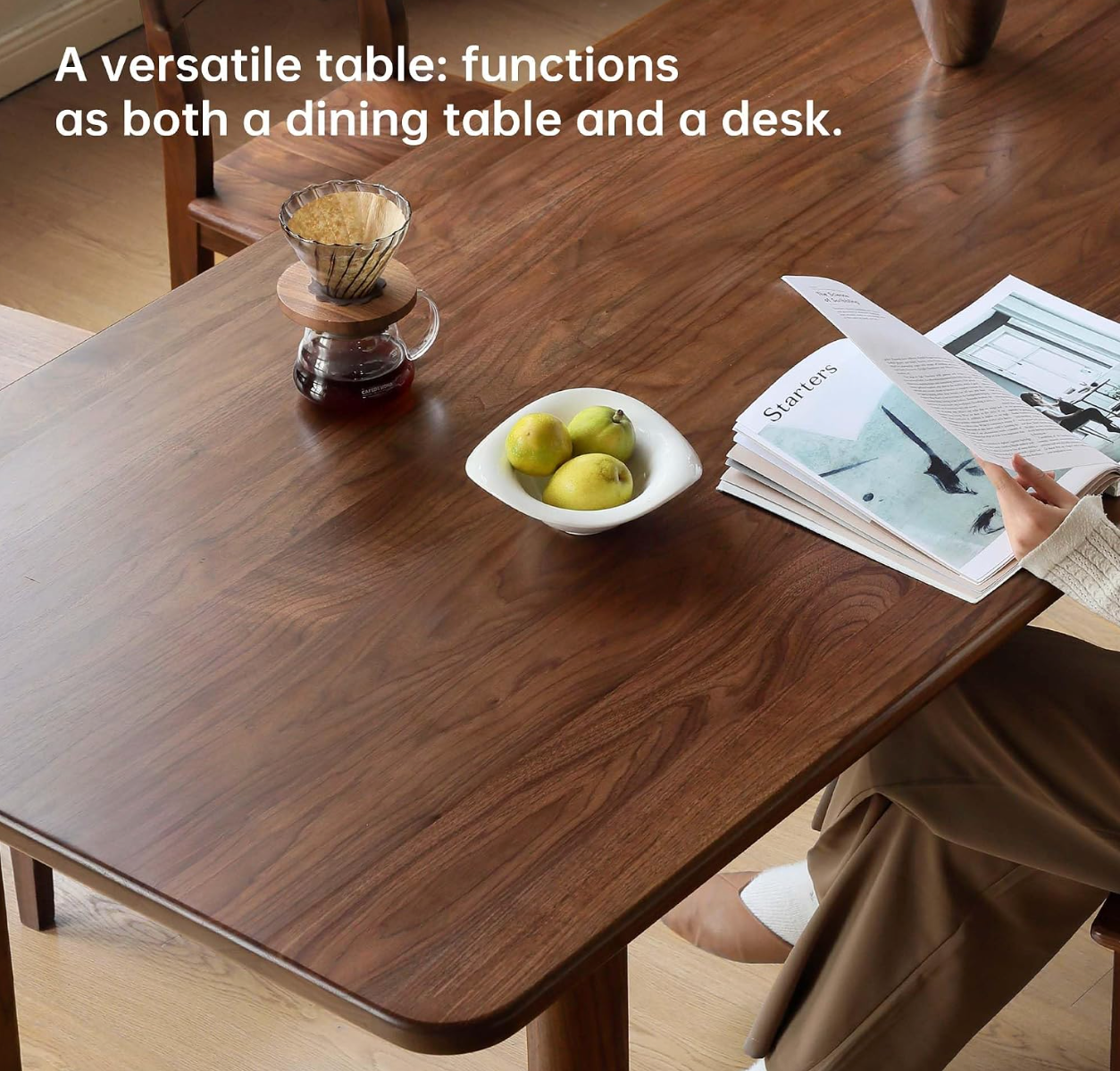 Black Walnut Solid Wood Dining Table with Industrial Trestle Legs