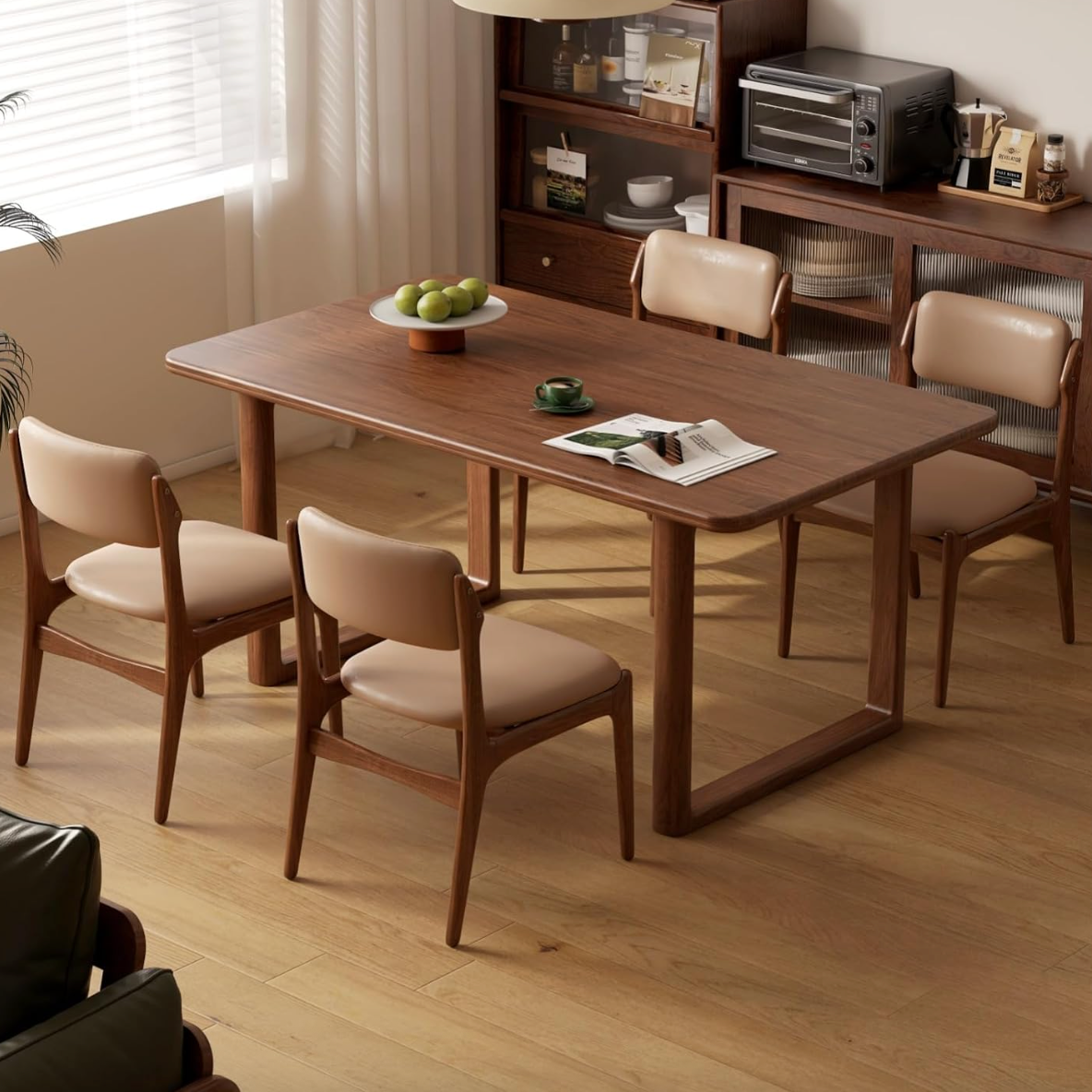 Black Walnut Solid Wood Dining Table with Industrial Trestle Legs