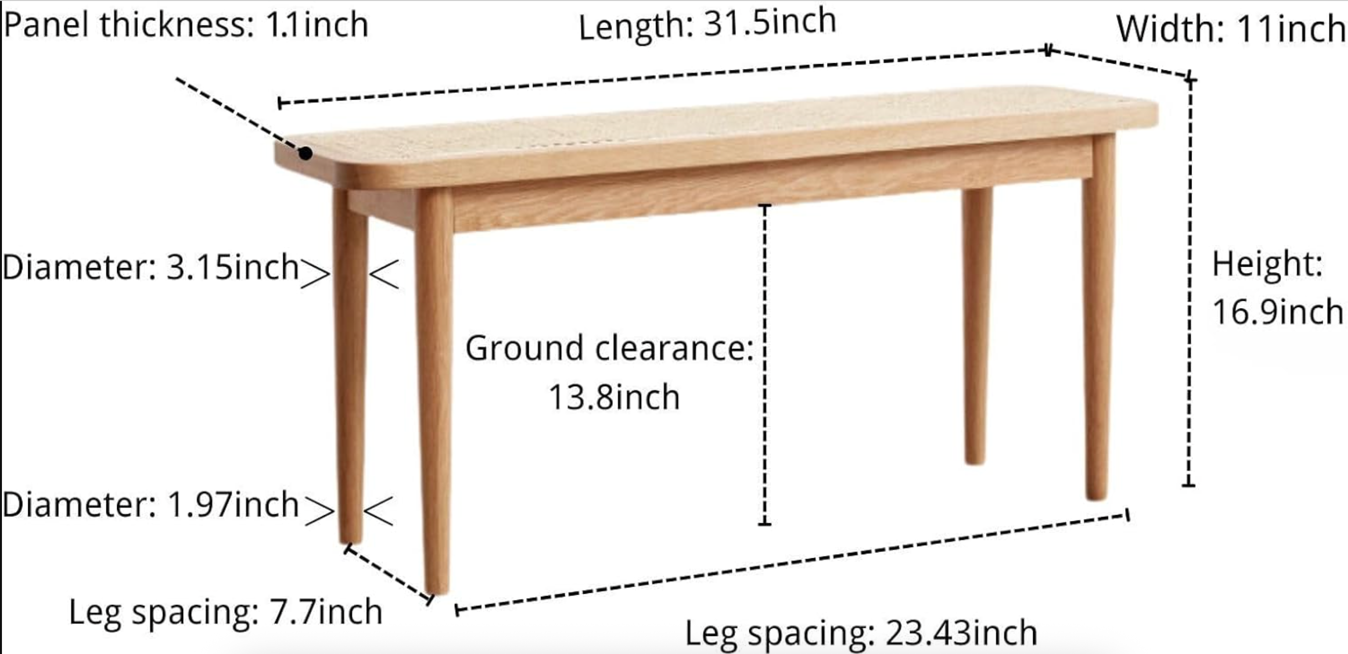 Oak solid wood Corded Bench