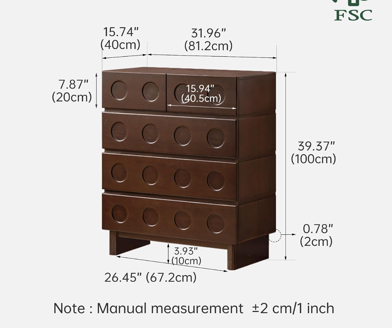 Solid Poplar French Vintage 5-Drawer Chest with Carved Round Pulls