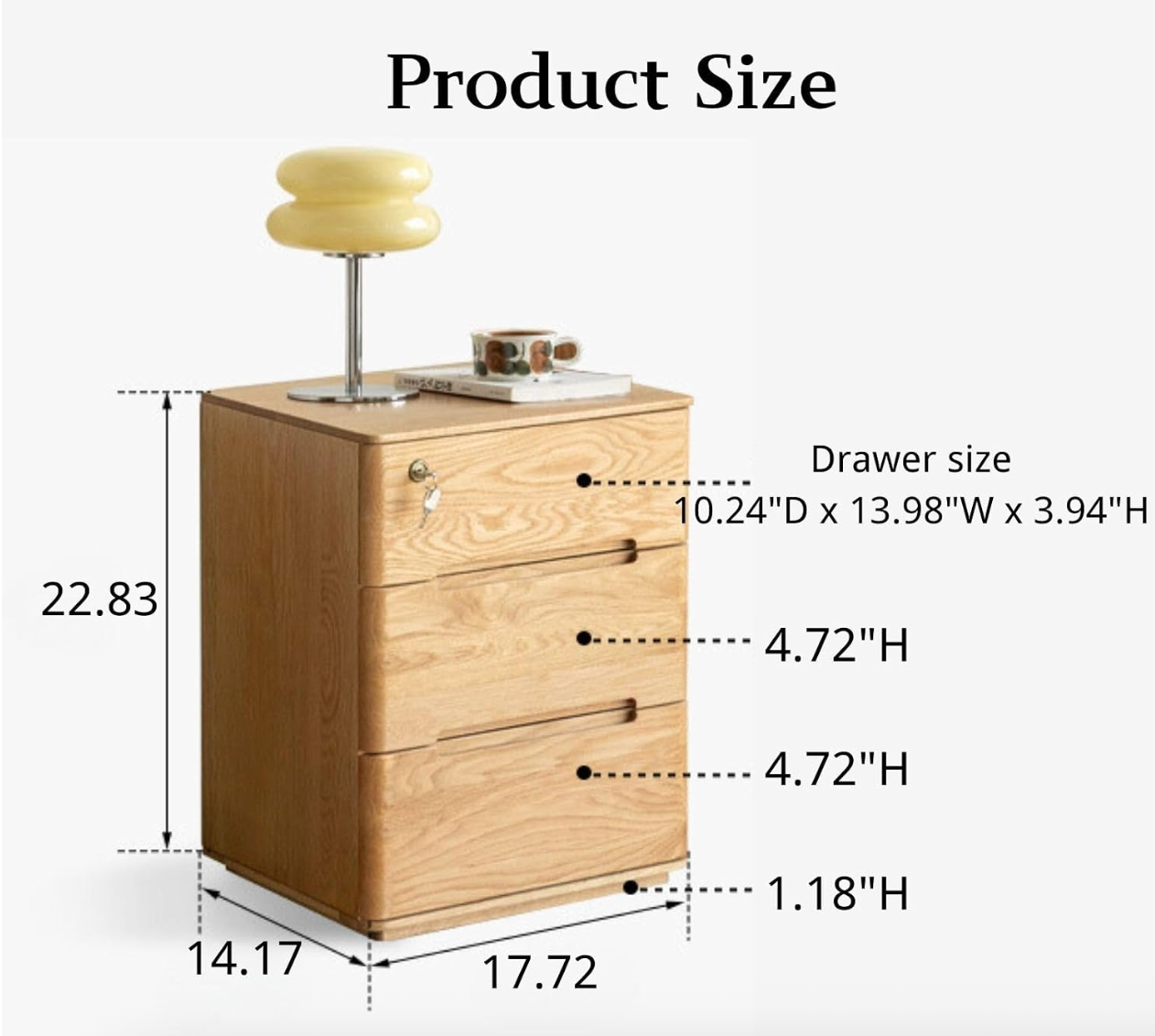 Oak Solid Wood 3-Drawer Nightstand with Groove Handles and Rounded Corners