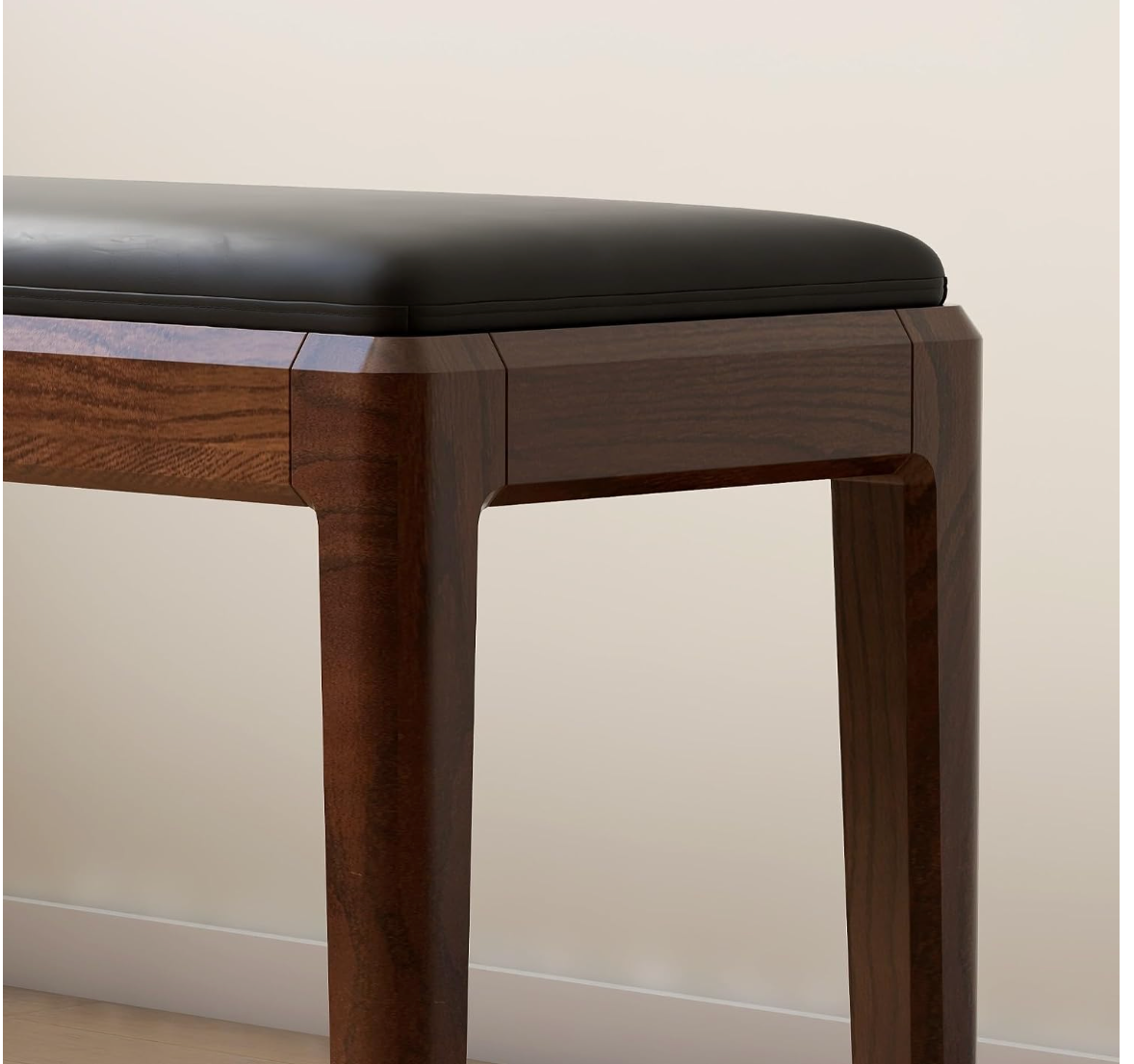 Oak, Rubberwood Solid Wood Leather Channel Tufted Bench