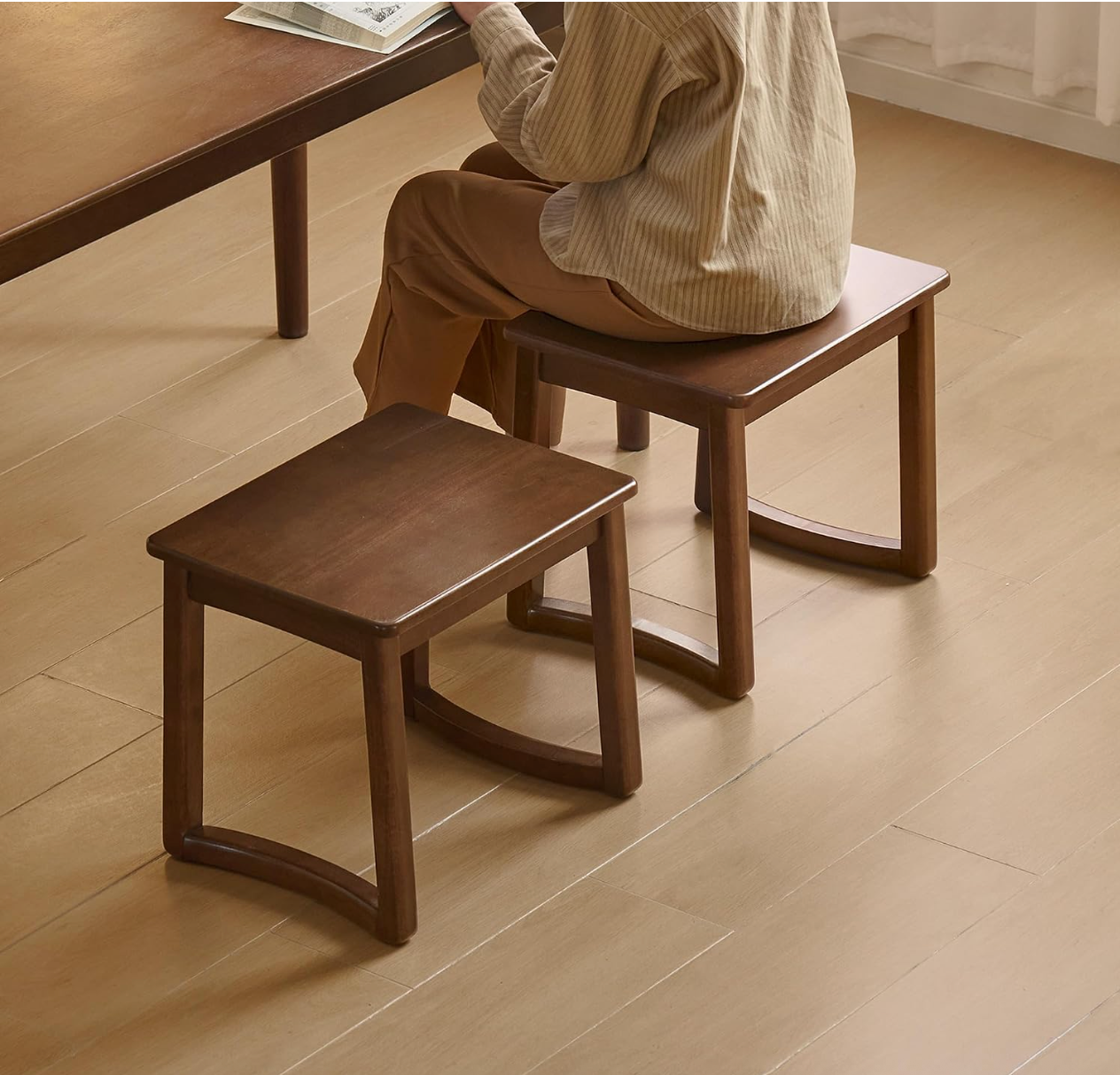 Solid Rubberwood Square Stool