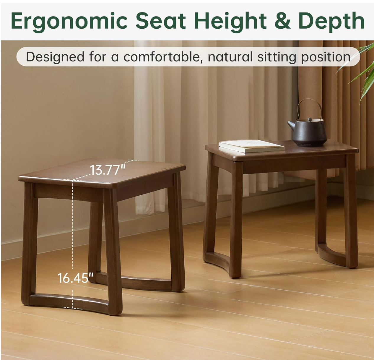 Solid Rubberwood Square Stool