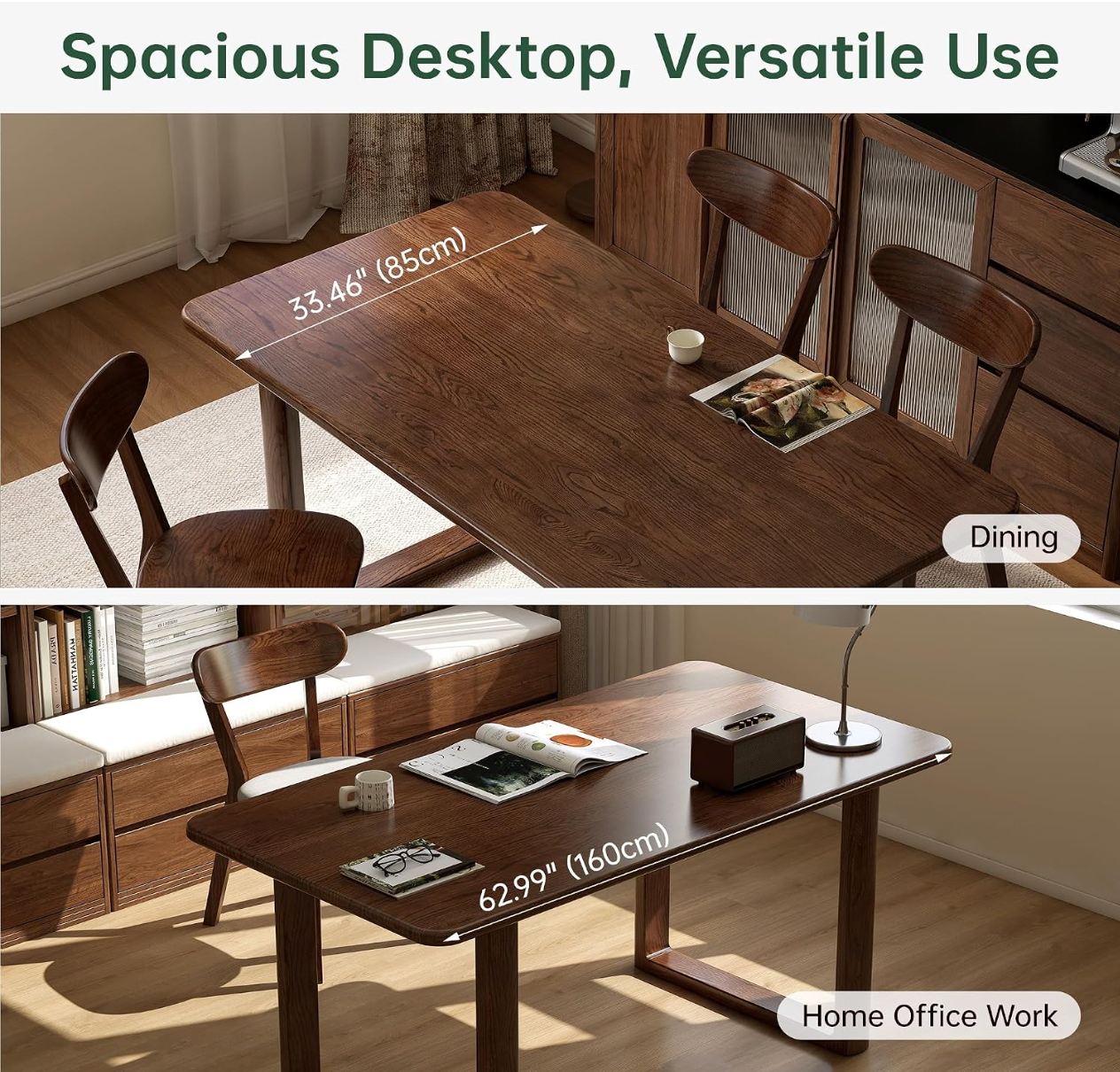 Black Walnut, Oak Solid Wood Dining Table with Industrial Trestle Legs