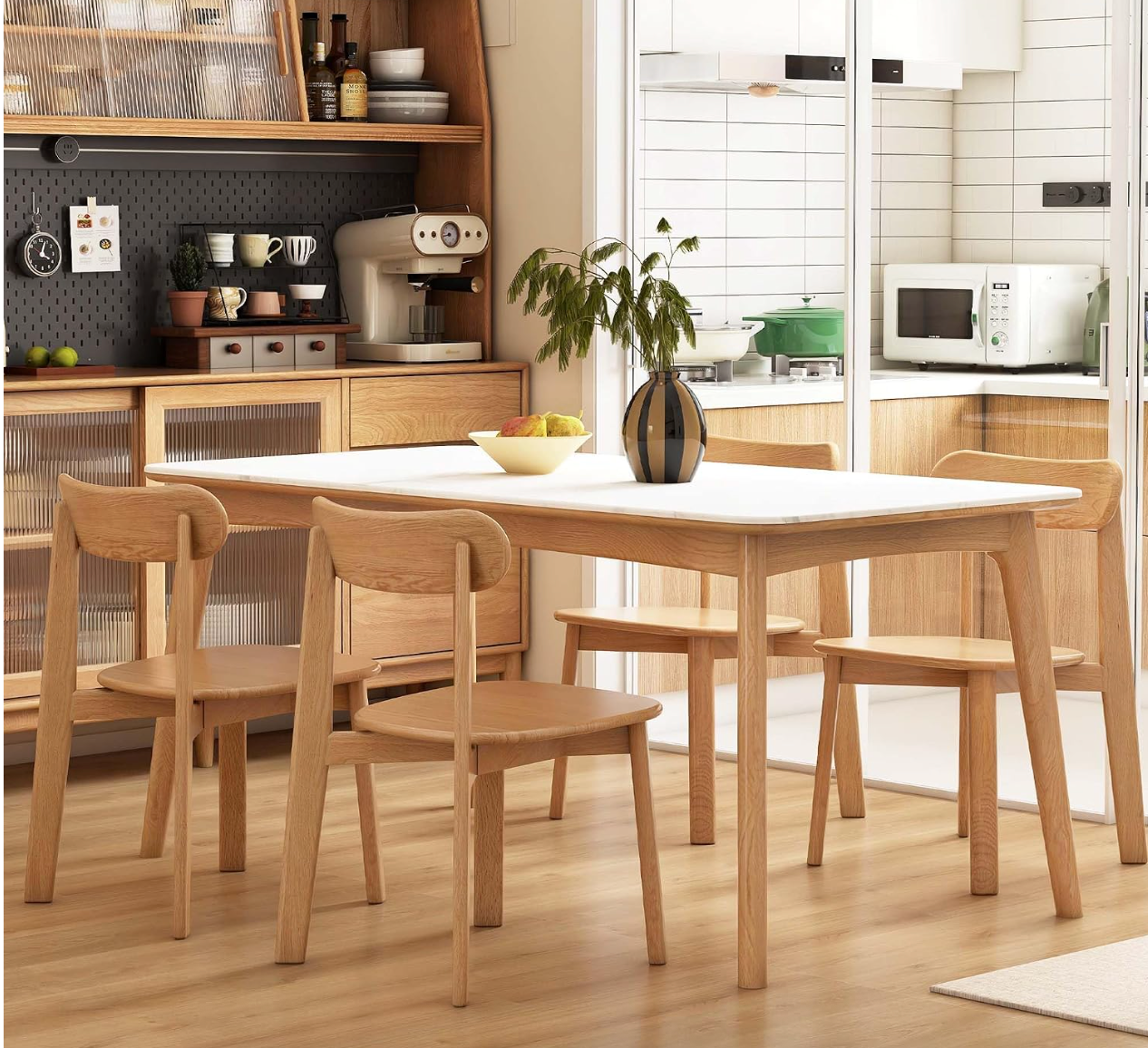 Oak Solid Wood Kitchen Chairs with Curved Backrest