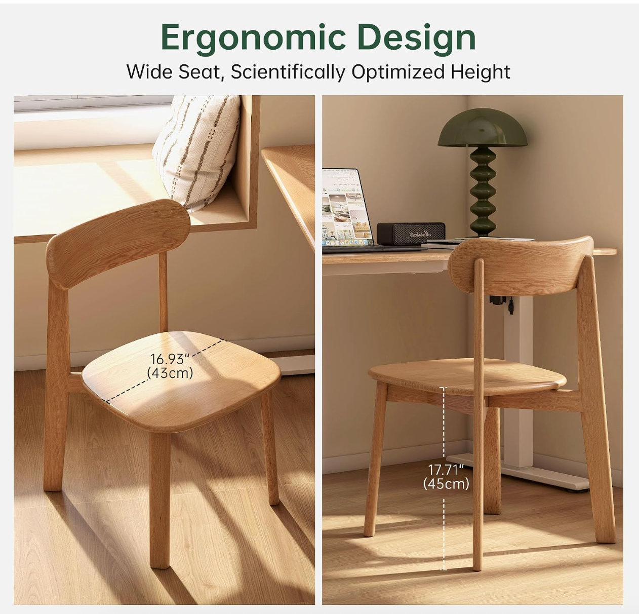 Oak Solid Wood Kitchen Chairs with Curved Backrest