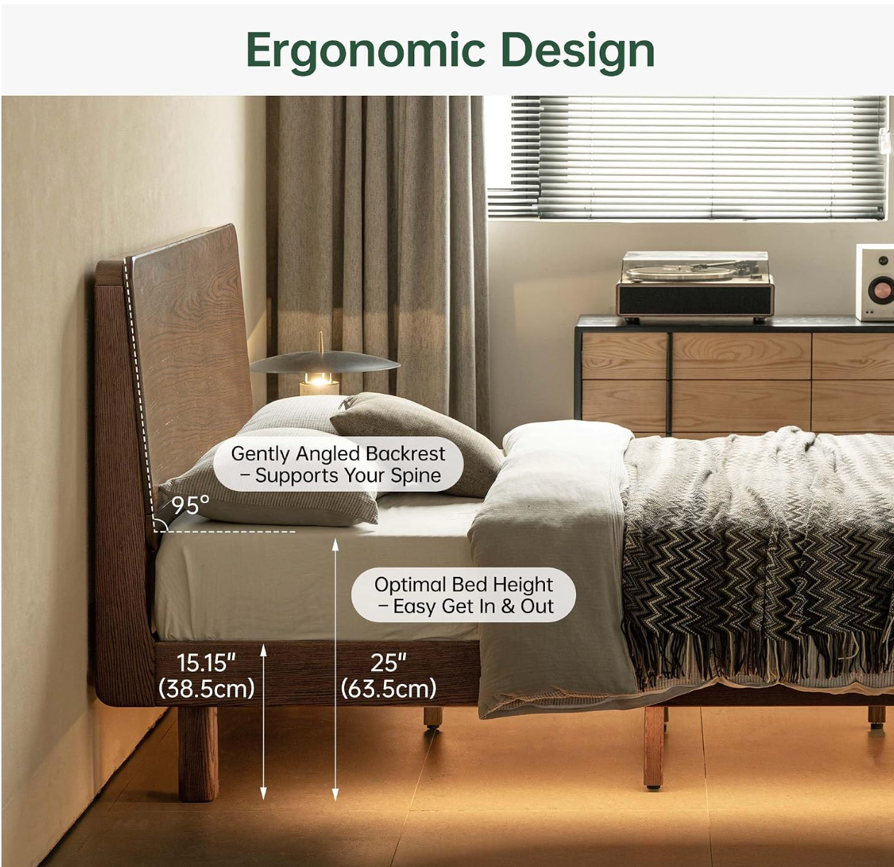 Oak Solid Wood Queen Floating Platform Bed with LED Lighting