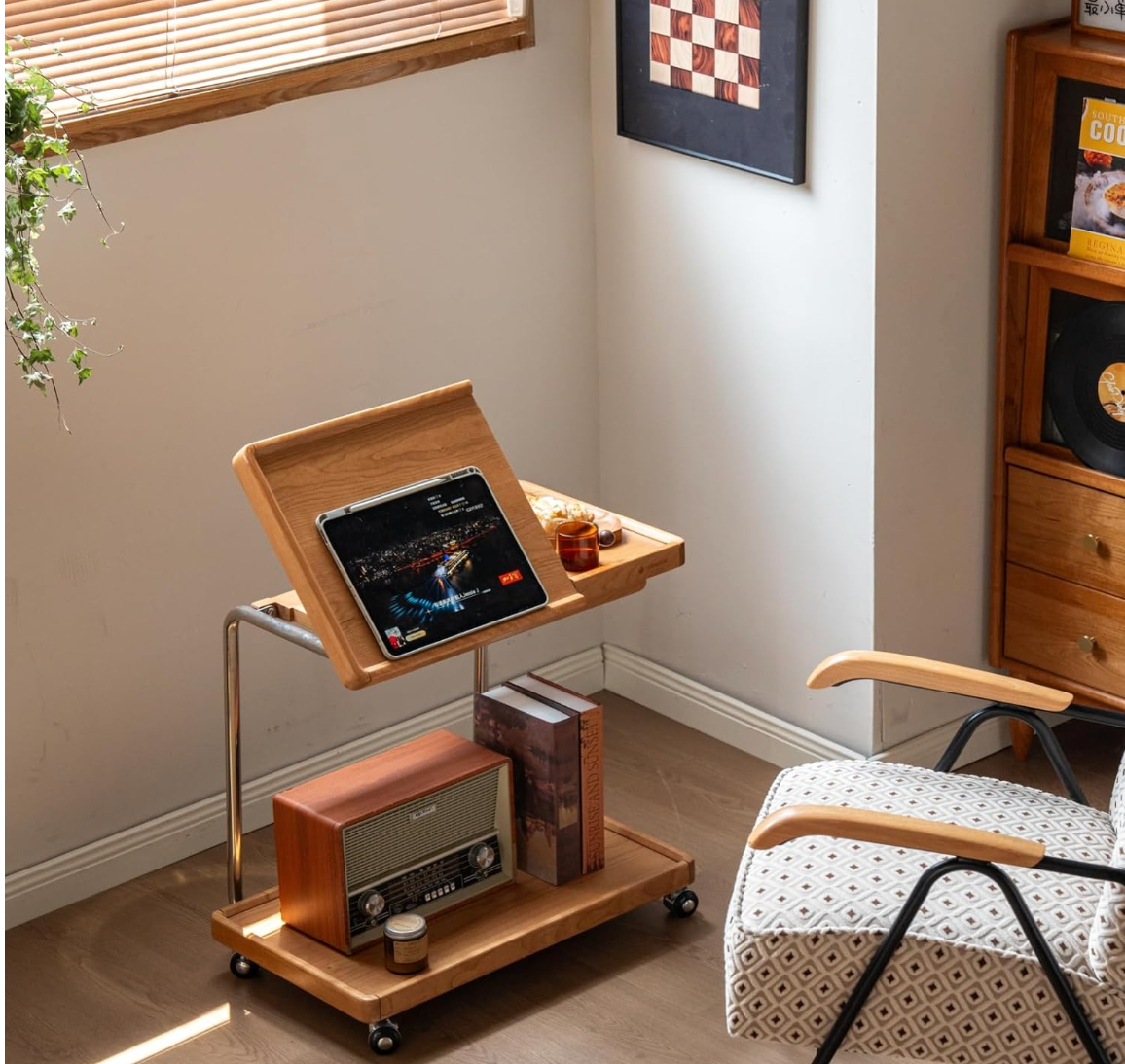 Oak, Poplar Solid Wood Mobile Side Table