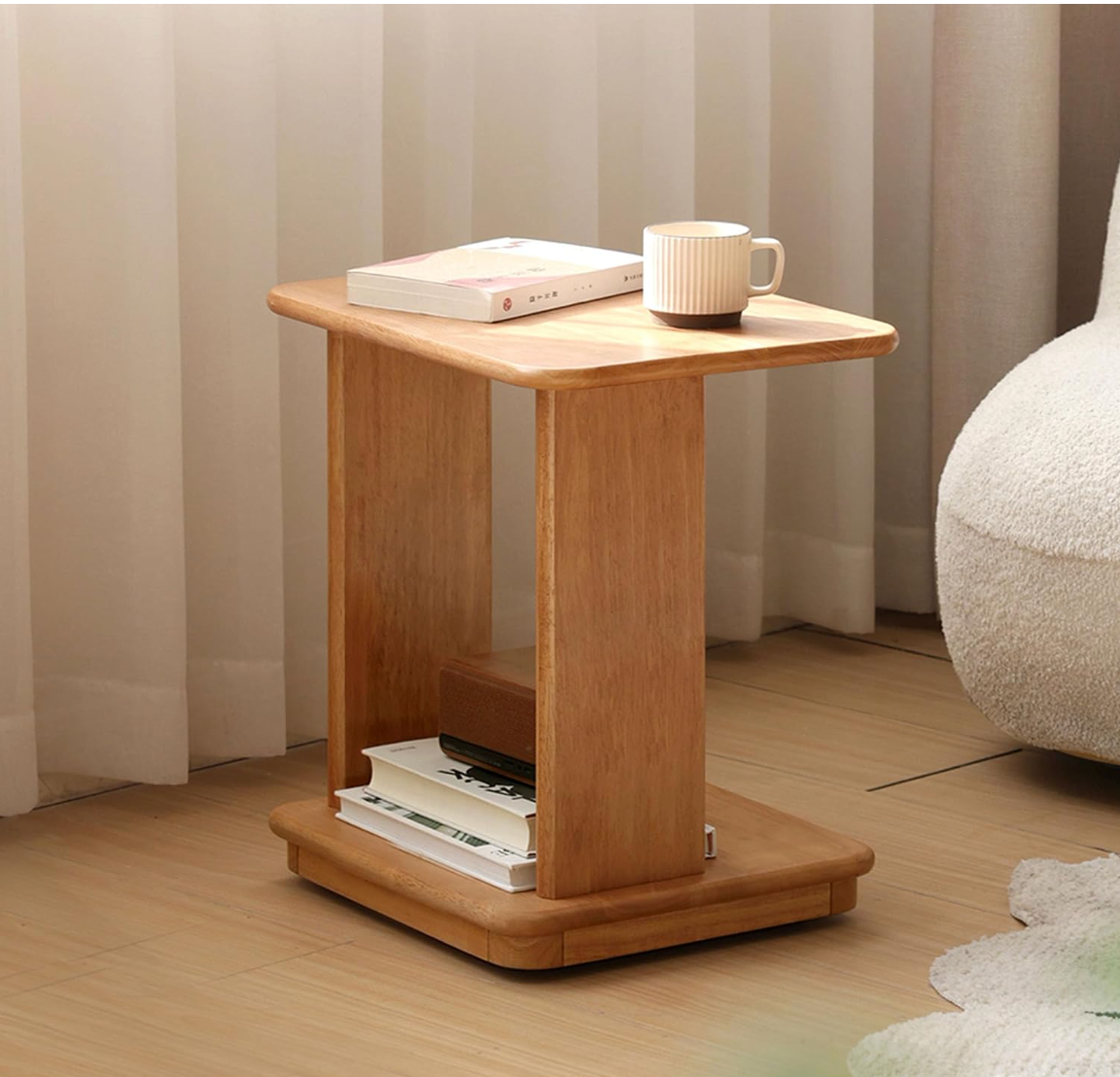Beech, Solid Rubberwood Chic C-Shaped Side Table