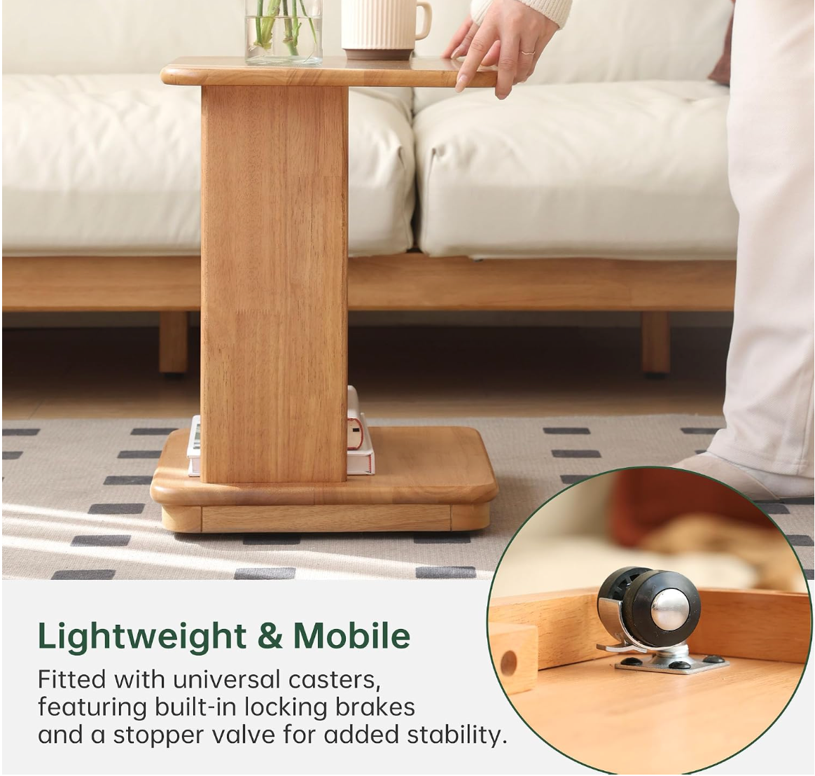 Beech, Solid Rubberwood Chic C-Shaped Side Table