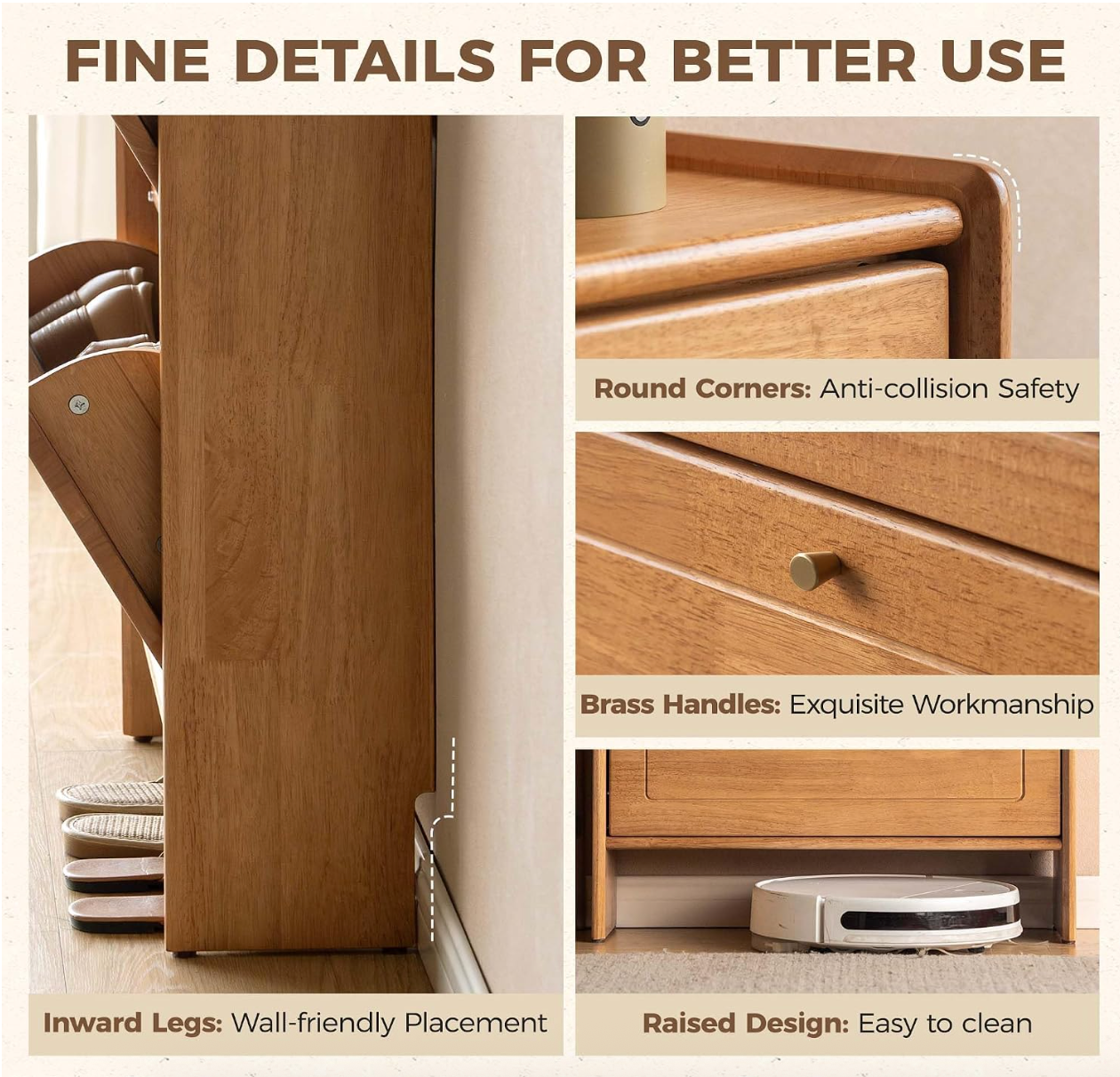 Rubberwood Solid Wood Shoe Cabinet with Space Saving Flip Storage