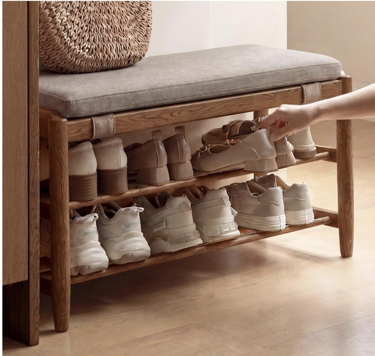 Beech, Oak Solid Wood Shoe Storage Bench