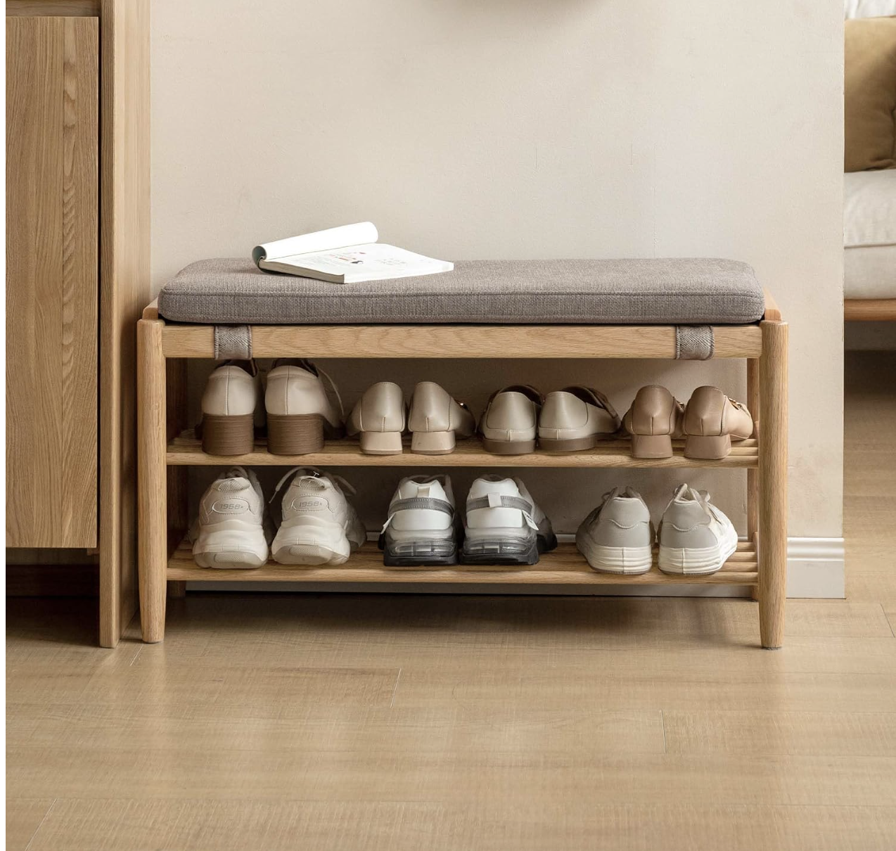 Beech, Oak Solid Wood Shoe Storage Bench